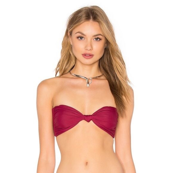 Free People Mikoh Bikini Top Magenta Pomegranate Red Knotted Carmel Basic Lined - Picture 2 of 8